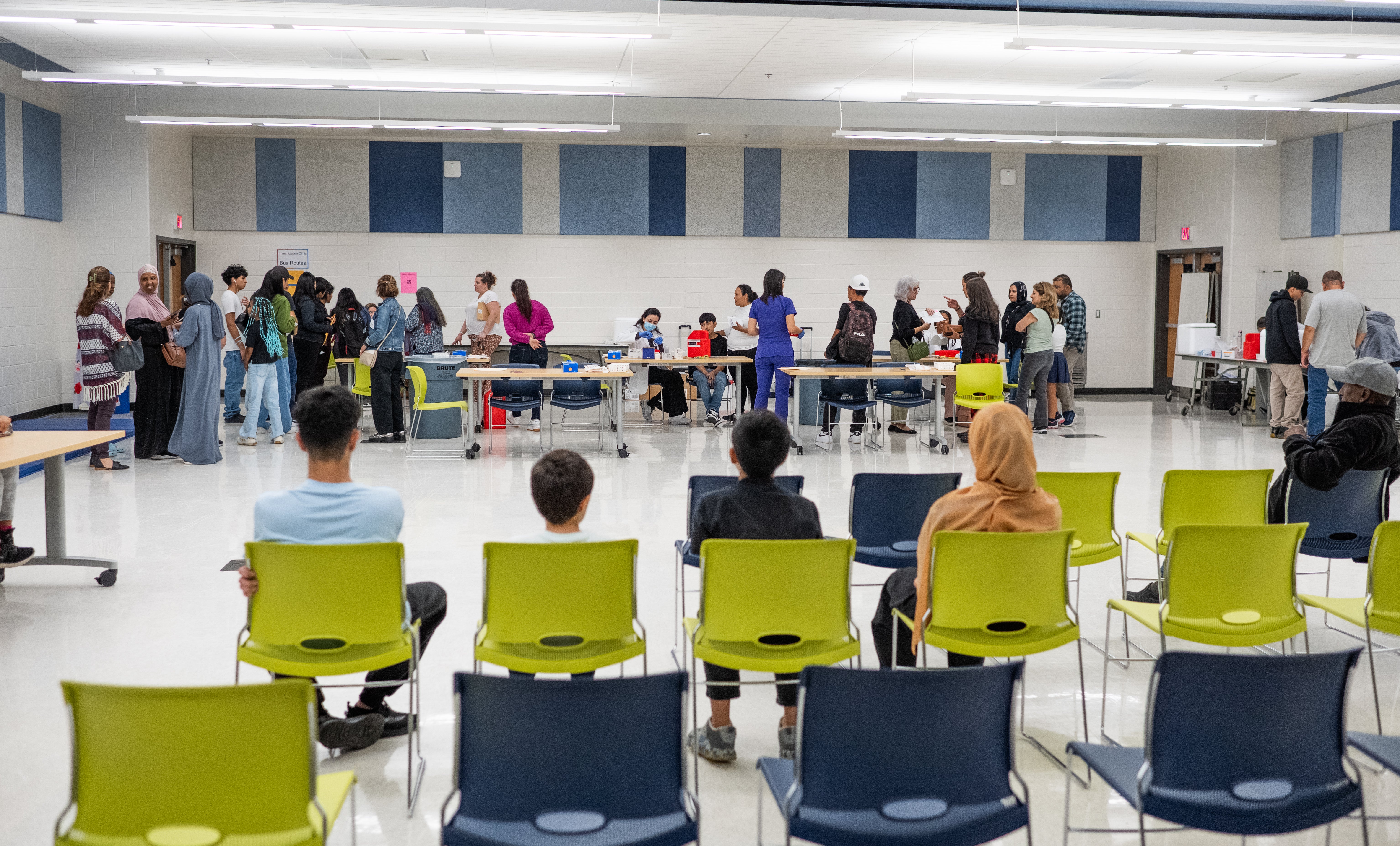 Inside the immunization clinic at Frost Middle School.