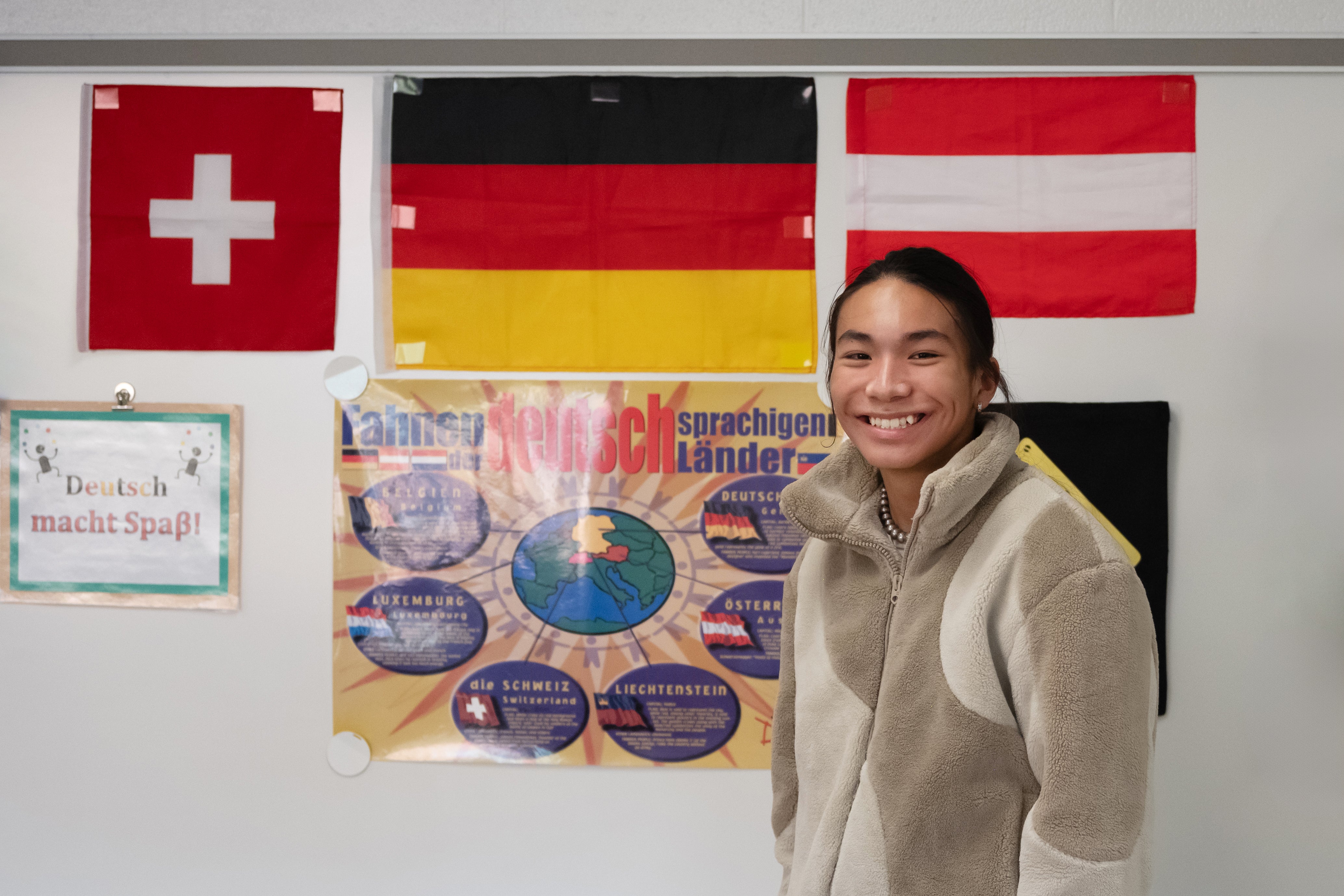 Tamino smiles in his German classroom at West Springfield High School.