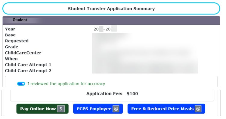 Student Transfer summary review and pay