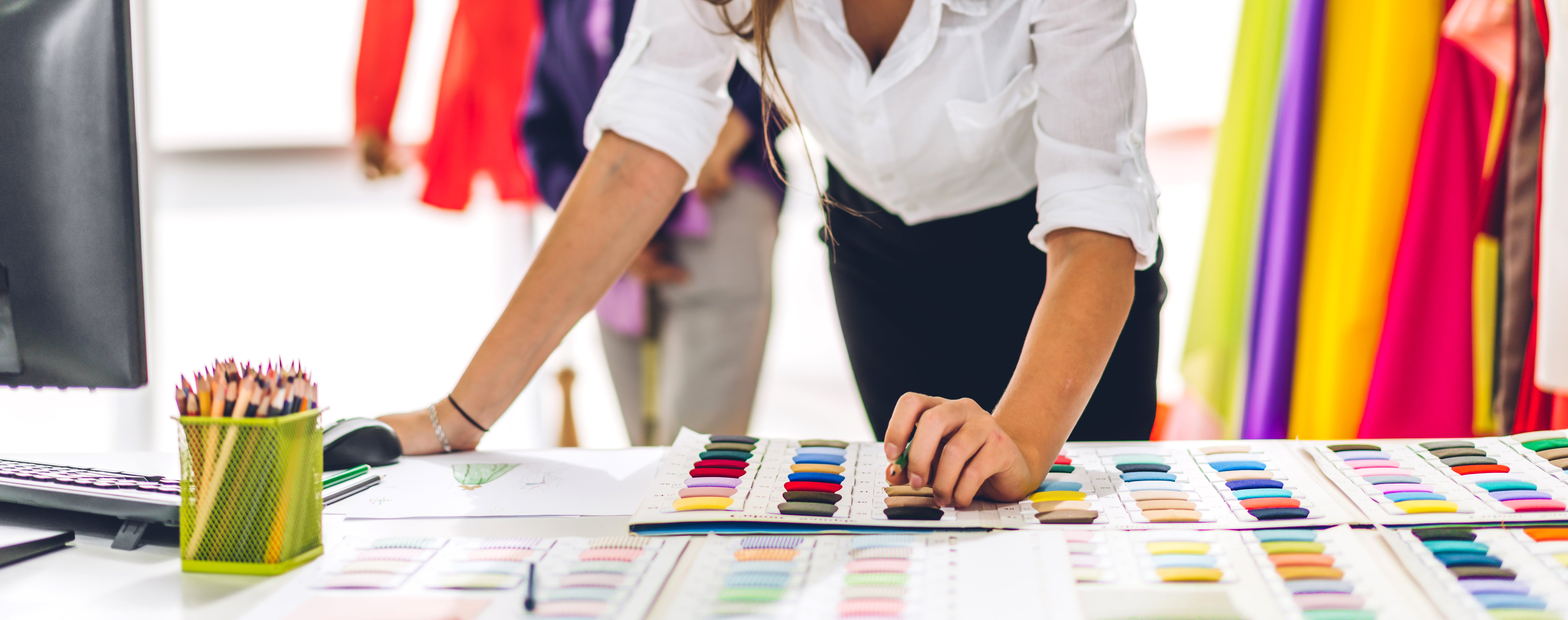 woman looking at color squares
