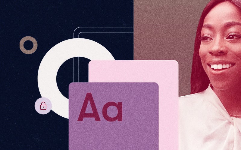 Outfit typography and smiling lady