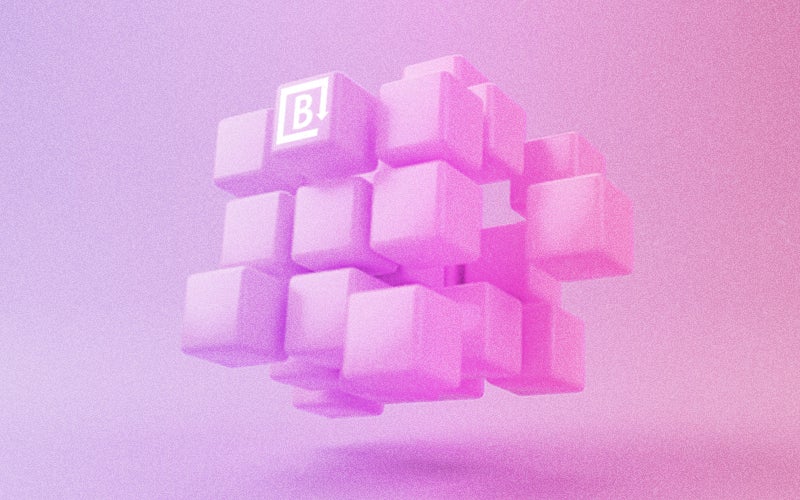 A pink background with blocks coming together