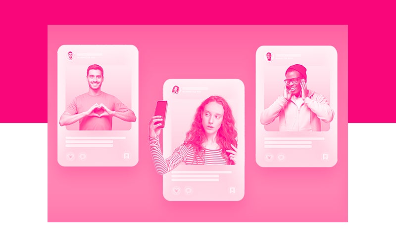 Three Instagram pictures of three individuals, each posing differently
