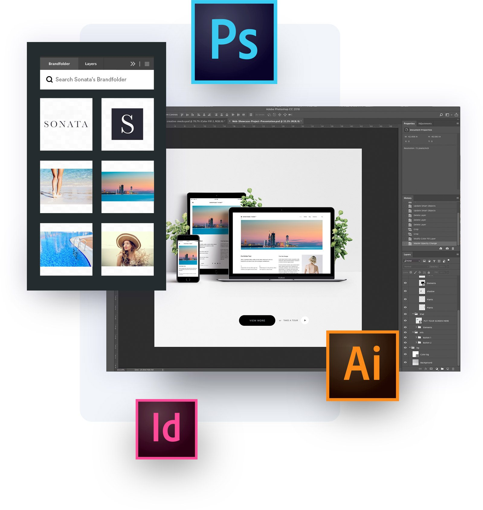 Adobe integration with Photoshop, Illustrator and InDesign