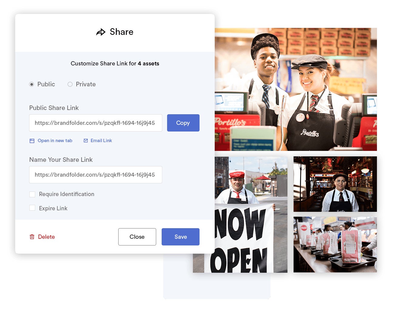 Share modal displaying share links