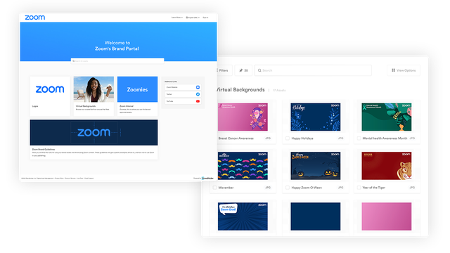 Zoom portal example and collage of zoom virtual background options