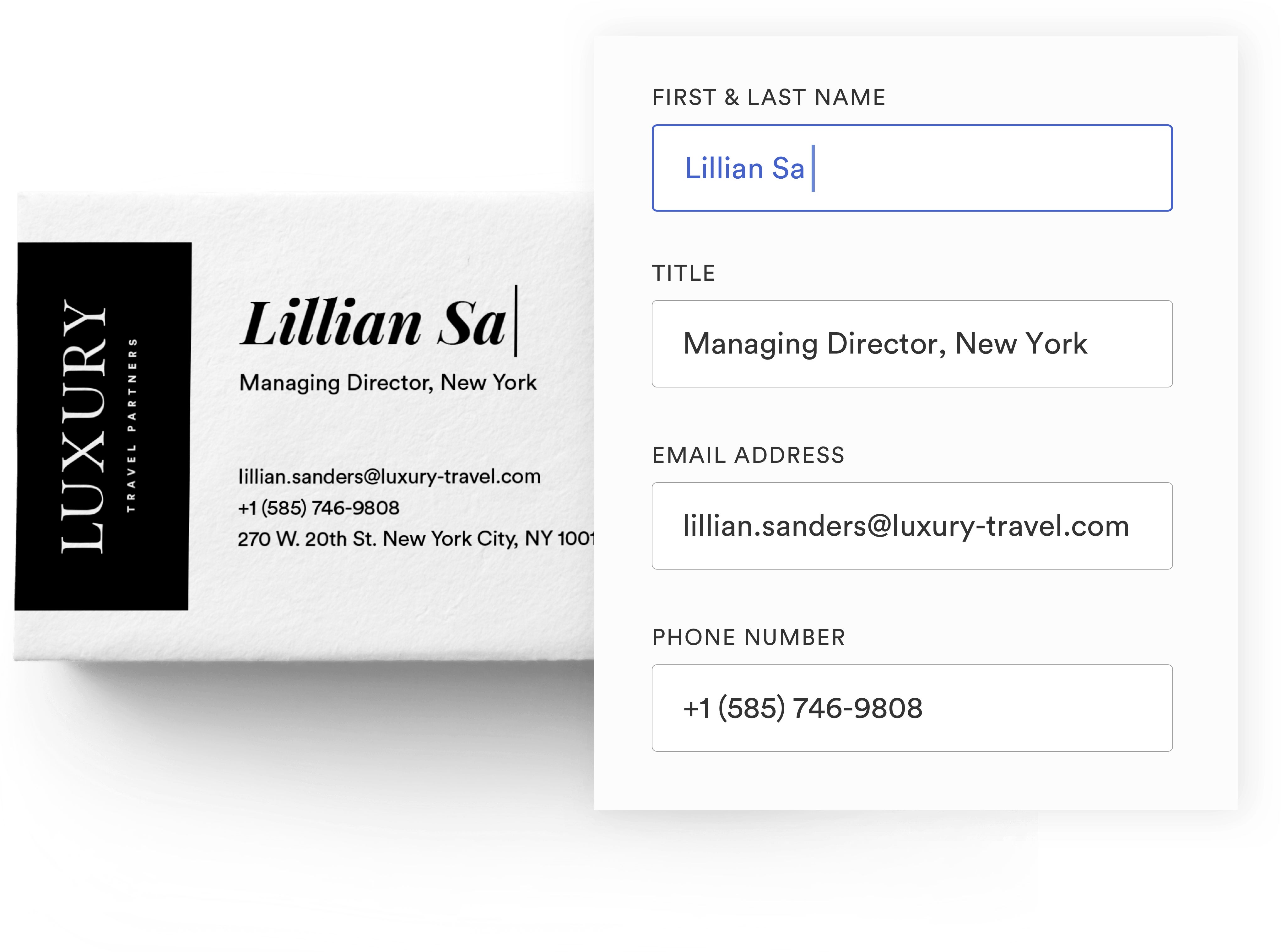 templating example with business card