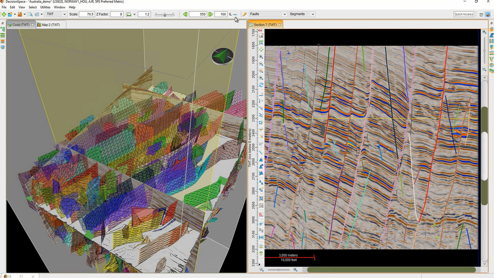 3D & 2D Visualization dashboard view of Assisted fault interpretation