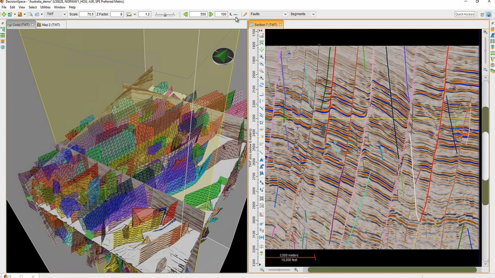 Assisted fault interpretation 3D/2D visualization