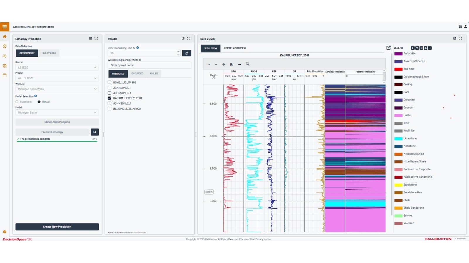 supervised ML models in DecisionSpace 365 Assisted Lithology Interpretation