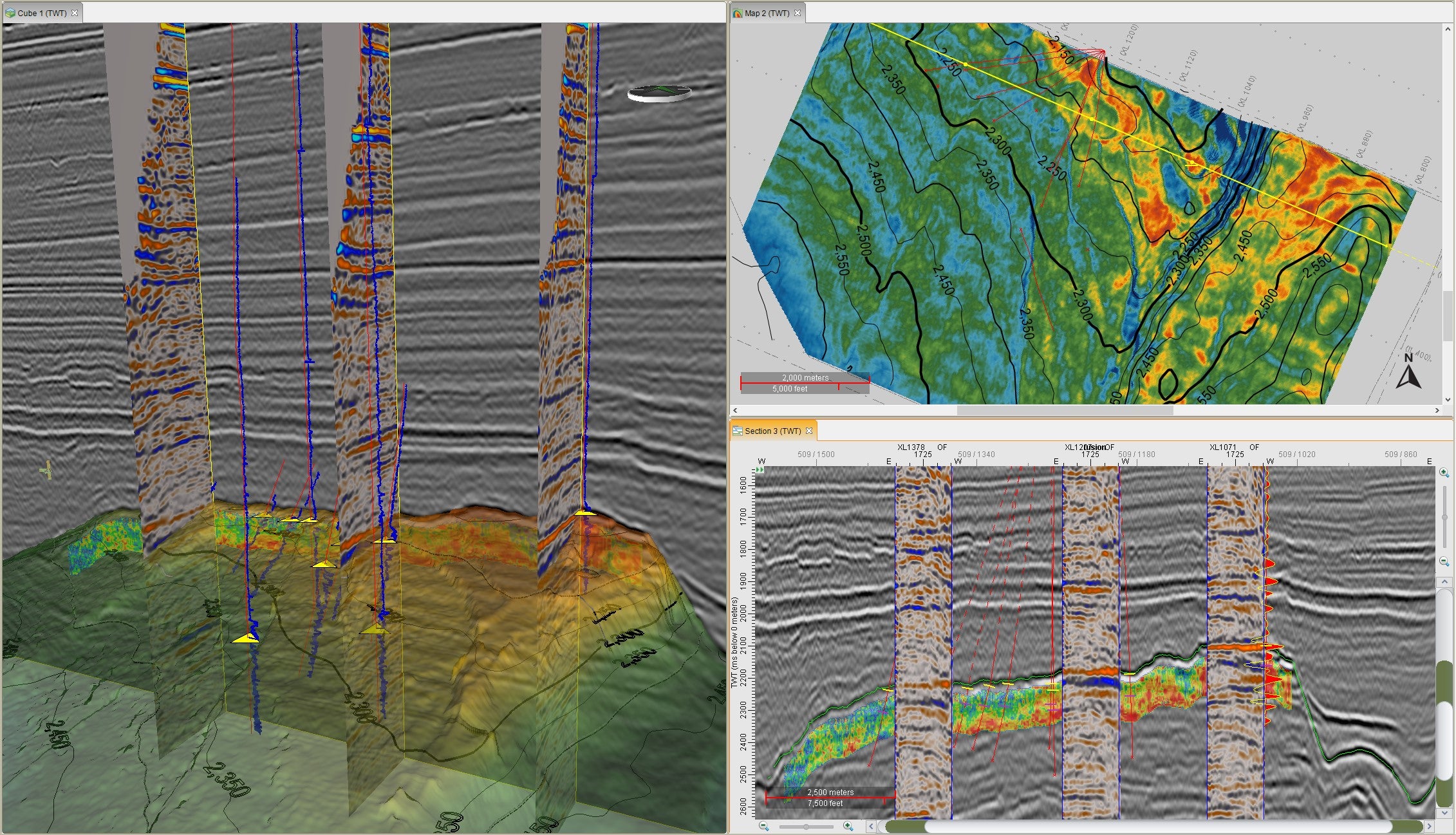 Visualization of seismic data in 1D, 2D and 3D