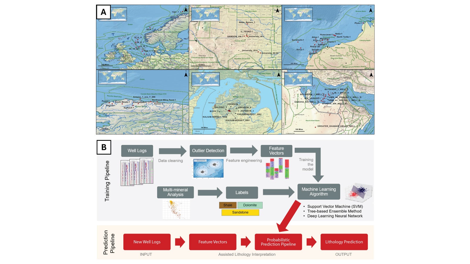 Model Training and Prediction Pipelines used in DecisionSpace 365 Assisted Lithology Interpretation