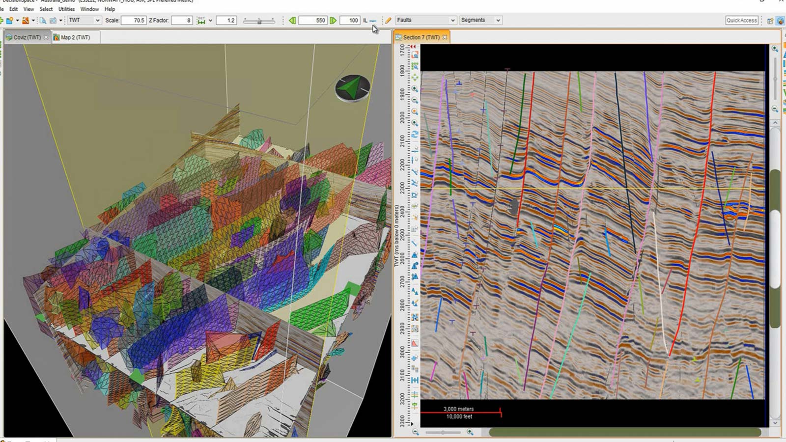 3D & 2D Visualization dashboard view of Assisted fault interpretation