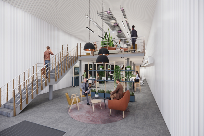 The ground floor of an arch, suitable to use as an office unit, with glazing at the front.