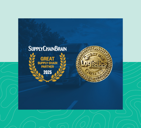 2025 Supply Chain Brain Great Supply Chain Partner award logo and 2025 Logistics Management Quest for Quality award logo