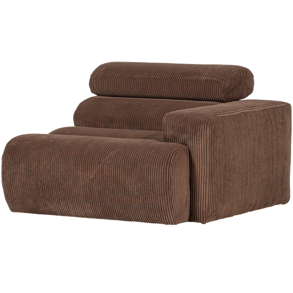 Image of NOVI 1-SEATER ELEMENT ARM RIGHT RIB FABRIC MOCHA BROWN