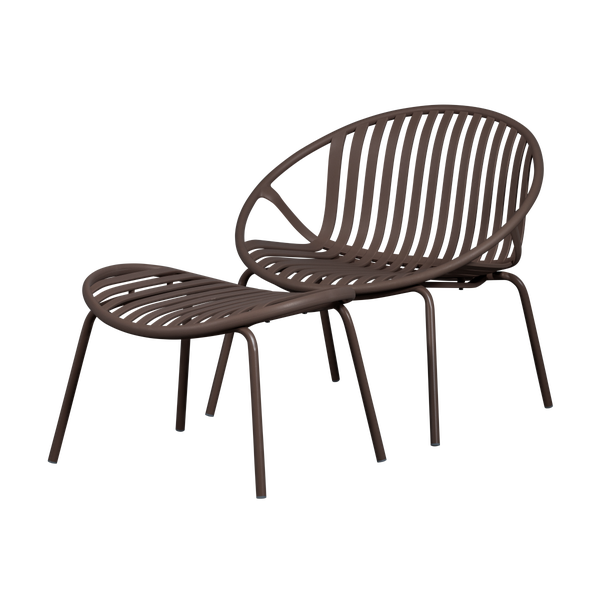 Image de BRUCE FAUTEUIL LOUNGE + TABOURET JARDIN PP/METAL VIOLET/BRUN