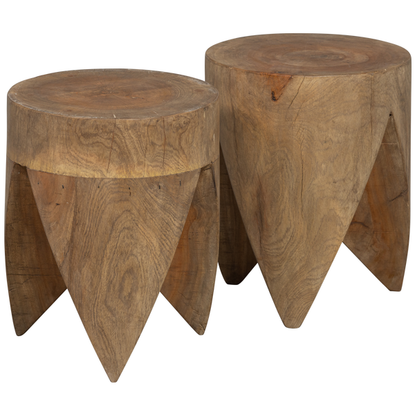 Image of SET OF 2 - TRUNK REMOVABLE SIDE TABLES WOOD NATURAL