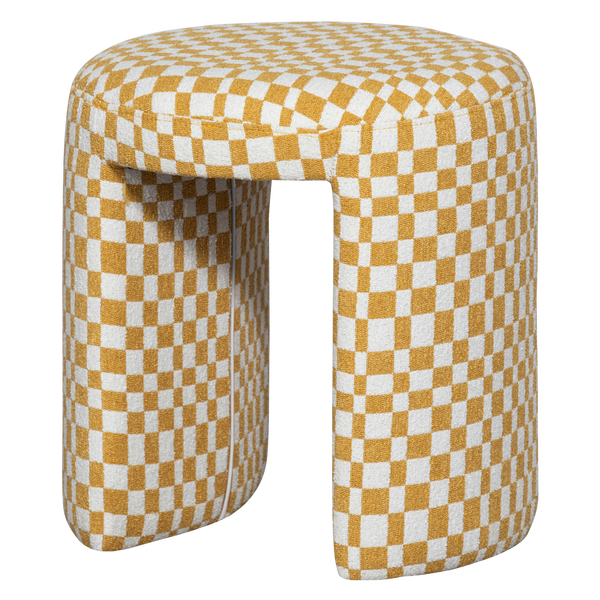 Image of CHARLIE UPHOLSTERED STOOL CHECKERED PATTERN YELLOW
