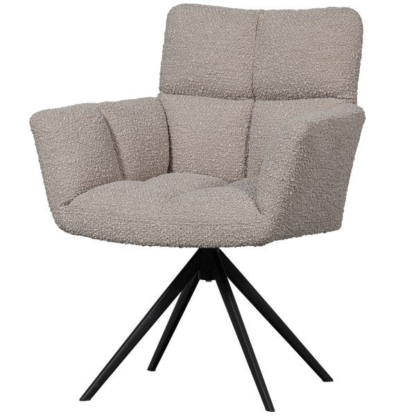 Image of VINNY SWIVEL DINING CHAIR WITH ARMREST BOUCLÉ SAND