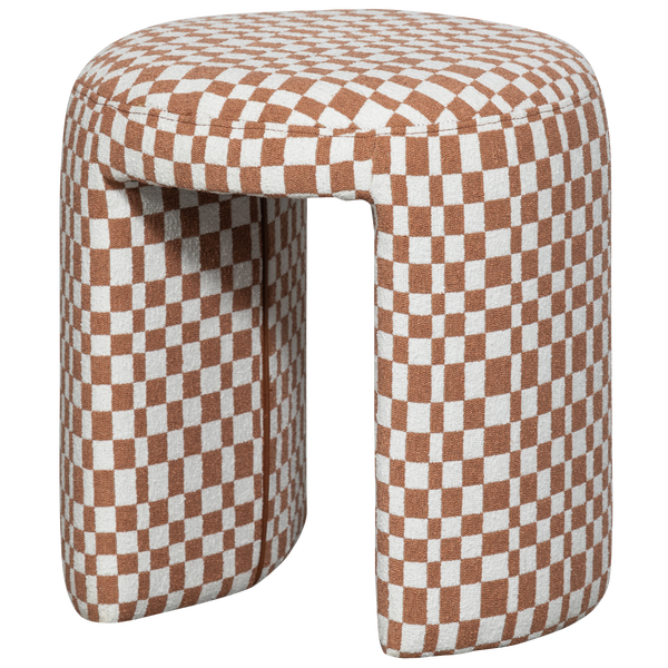 Image of CHARLIE UPHOLSTERED STOOL CHECKERED PATTERN ORANGE