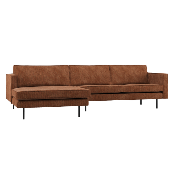 Image of RODEO CHAISE LONGUE SOFA LEFT RIBSTOF RUST BROWN