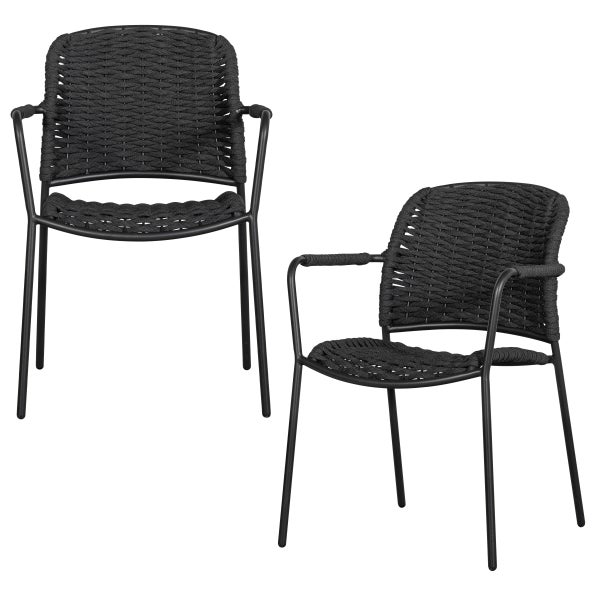Image of SET OF 2 - TAKU DINING CHAIR WITH ARMREST TEXTILE BLACK