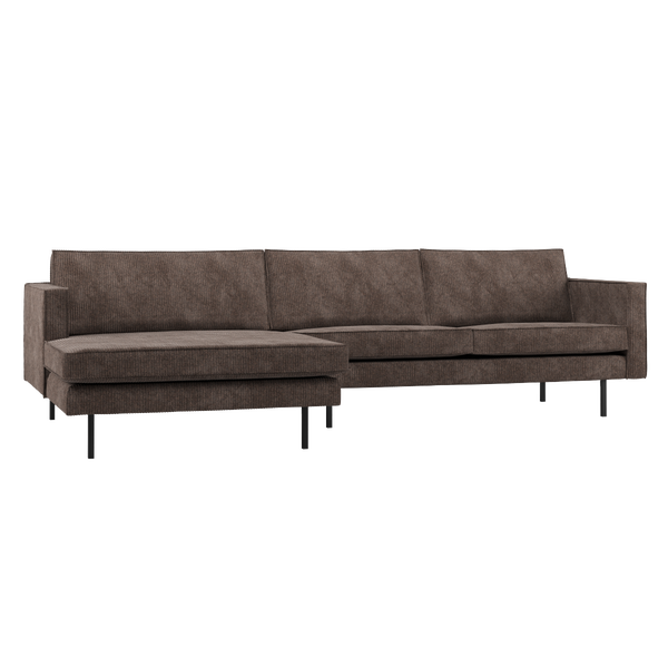 Image of RODEO CHAISE LONGUE SOFA LEFT RIBSTOF BROWN