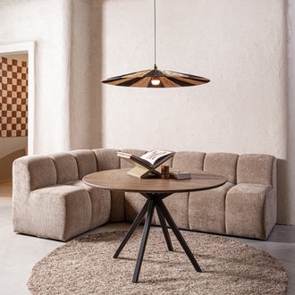 Image of MOJO DINING BENCH 164CM WITH BACKREST RIBFABRIC DARK SAND