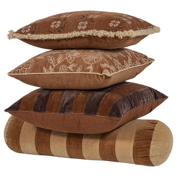 Image de RELA COUSSINS VELVET MARRON/ECRU - SET DE 4