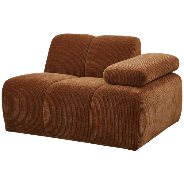 Image of MOJO 1-SEATER WITH ARM RIGHT WOVEN RIB FABRIC RUST BROWN