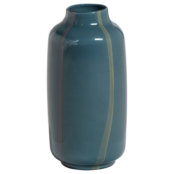 Image de SELENA VASE VERRE BLEU PÉTROLE AVEC BANDE GRIS