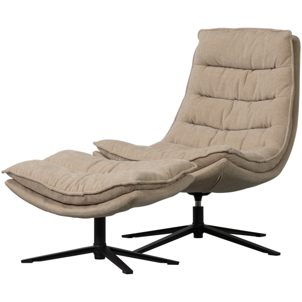 Image of KUBE SWIVEL ARMCHAIR WITH HOCKER NATURAL