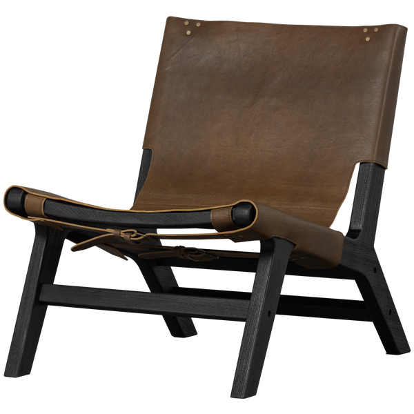 Image of CONSUME ARMCHAIR WOOD/ REAL LEATHER BLACK/BROWN