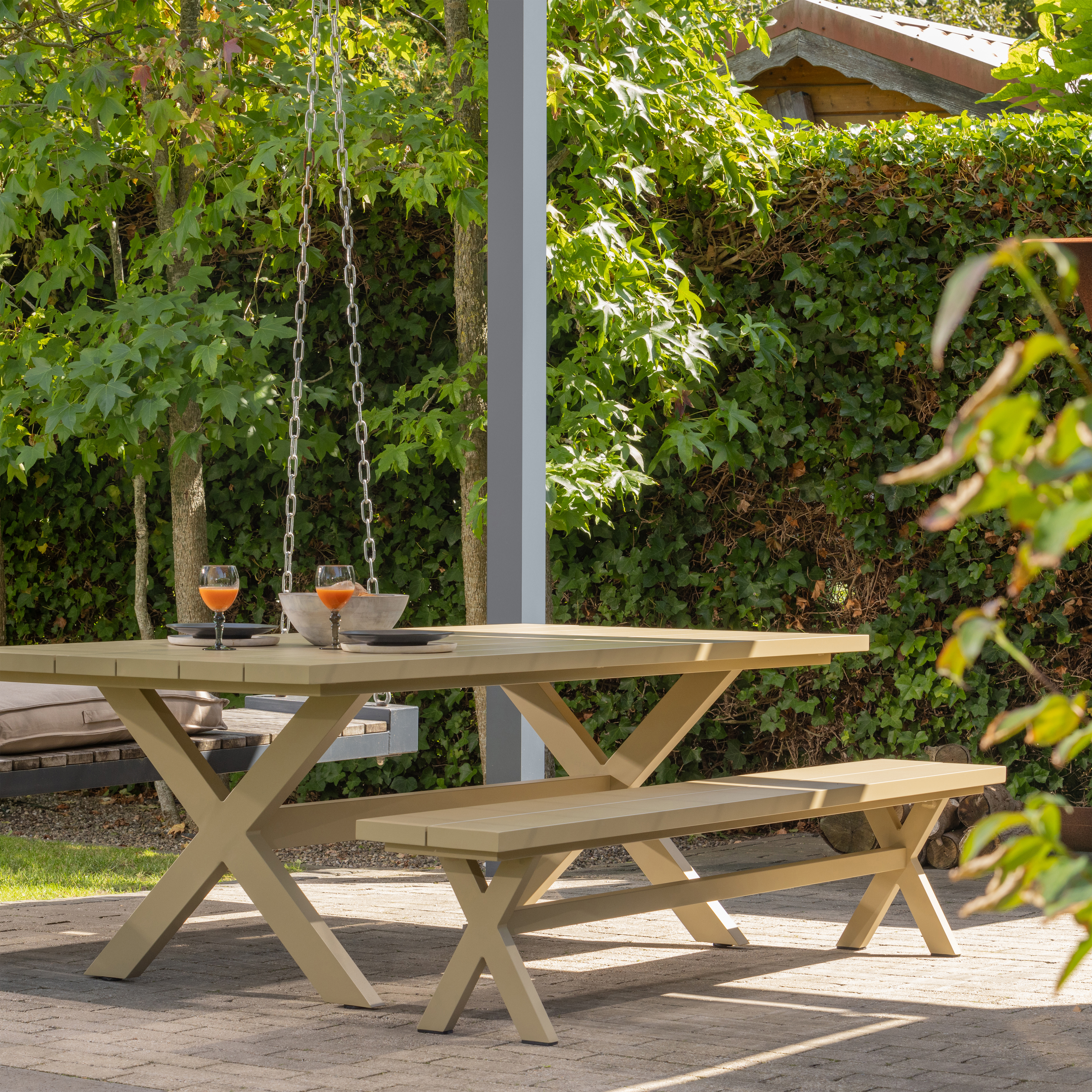 Tuinbank set 2-zits aluminium groen TERRACINA