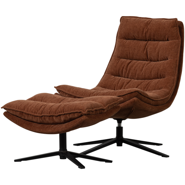Image of KUBE SWIVEL ARMCHAIR WITH HOCKER BROWN