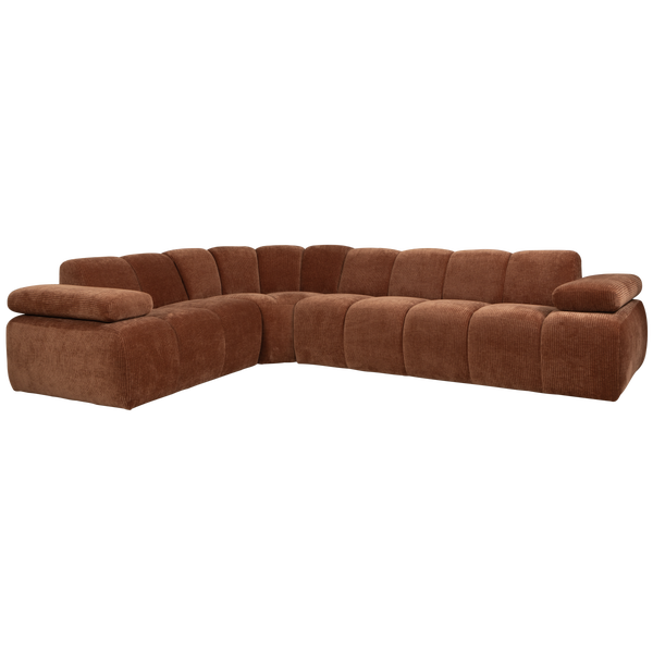 Image of MOJO CORNER SOFA LEFT WOVEN RIB FABRIC RUST BROWN