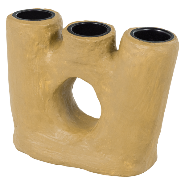 Image of AVEN CANDLE HOLDER PAPIER MACHE HONEY YELLOW