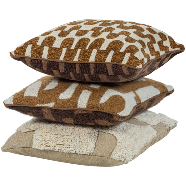 Image of FAYDEN CUSHIONS CHENILLE BROWN/NATURAL - SET OF 3
