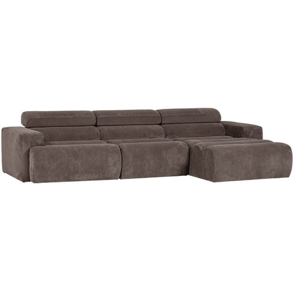 Image of NOVI CHAISE LONGUE SOFA RIGHT RIB FABRIC GREY/BROWN