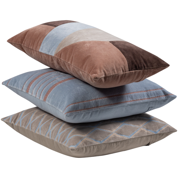 Image of LAON CUSHIONS VELVET NATURAL/BLUE - SET OF 3