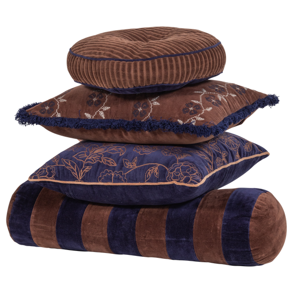 Image de NIVA COUSSINS VELVET MARRON/BLEU - SET DE 4