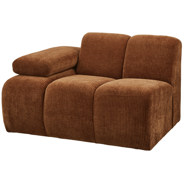 Image of MOJO 1-SEATER WITH ARM LEFT WOVEN RIB FABRIC RUST BROWN