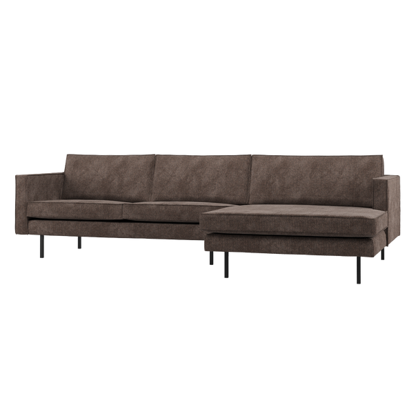 Image of RODEO CHAISE LONGUE SOFA RIGHT RIBSTOF BROWN