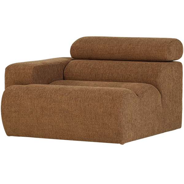 Image of NOVI 1-SEATER ELEMENT ARM LEFT BOUCLÉ CARAMEL BROWN