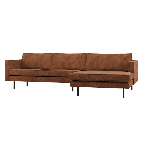 Image of RODEO CHAISE LONGUE SOFA RIGHT RIBSTOF RUST BROWN