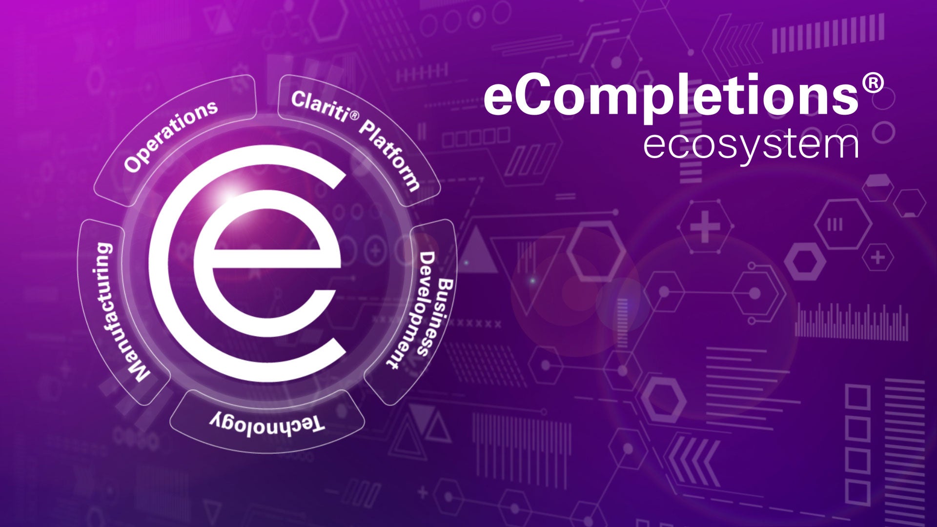 A logo for e-completions ecosystem is displayed on a purple background.