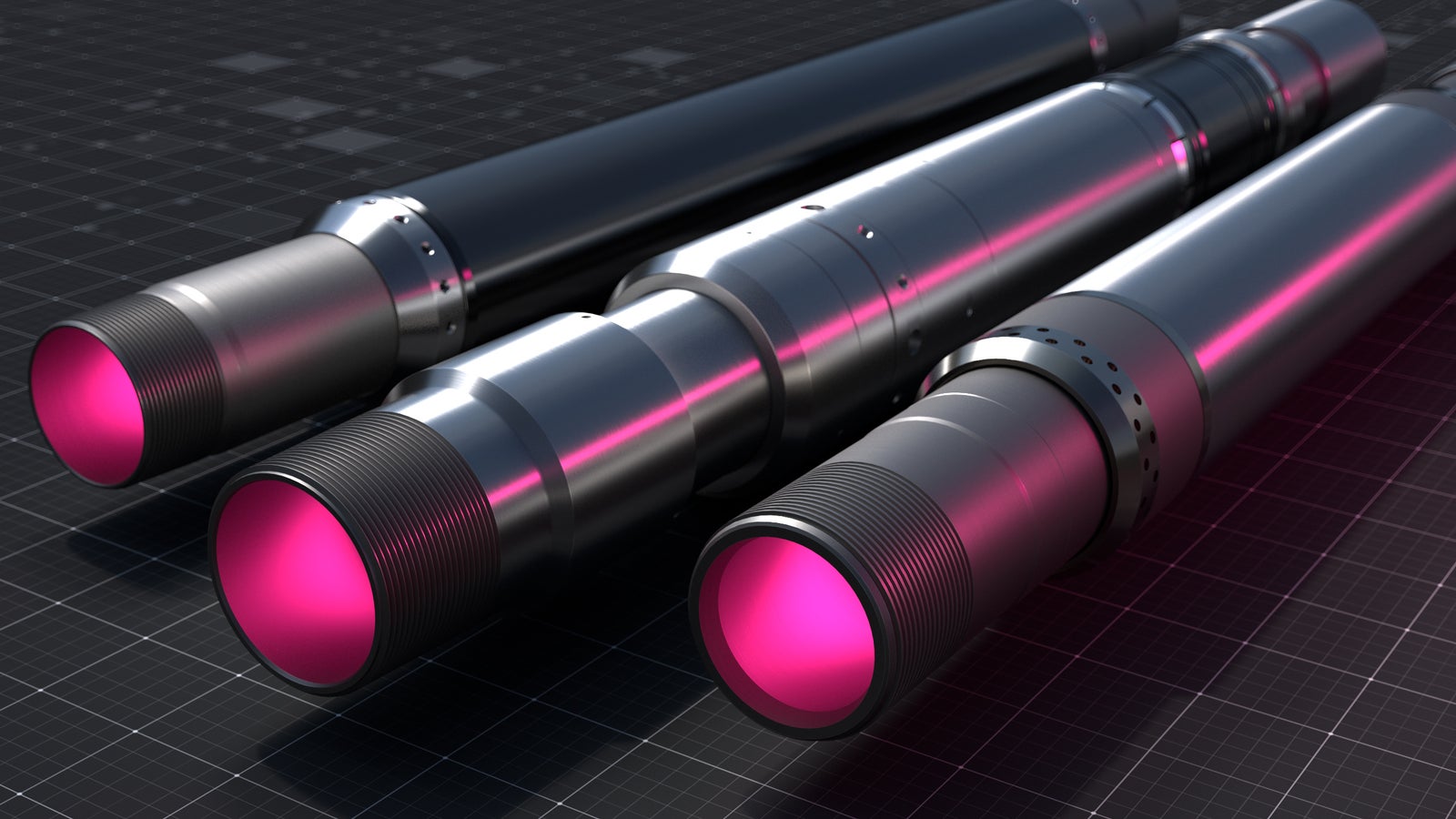 Three anular barrier packers on a dark grid background.