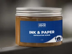 Custom pressure-sensitive label applied to an amber glass jar