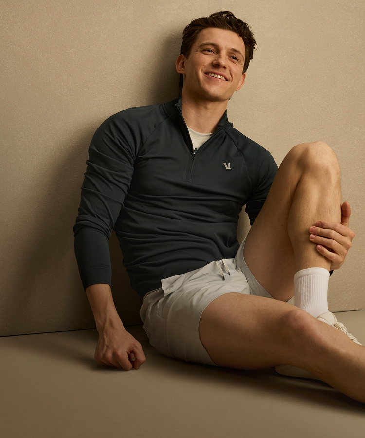tom holland wearing vuori in the gym 